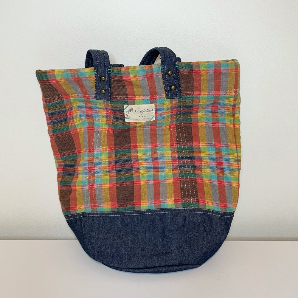 American Eagle Quilted Denim Tote Pastel Plaid Bag